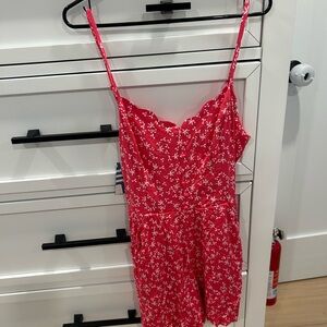 Red and White Chemise with Floral Pattern and Spaghetti Straps